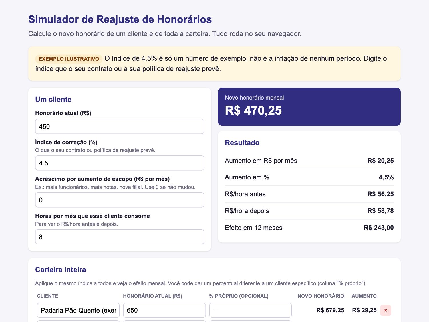 Simulador de reajuste